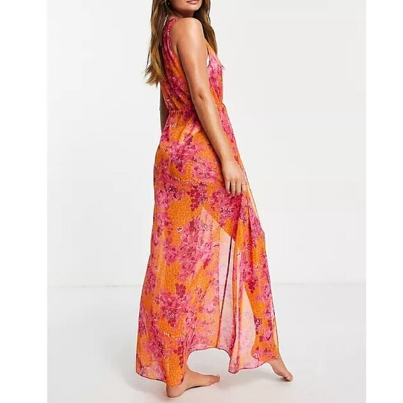 💕TED BAKER💕 Rosaliy Full Length Swim  Cover Up ~ Bright Pink Print Large NWT - Picture 4 of 16